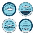 Vector fish round labels and design elements