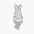 Vector of a fish-shaped cookie dough and ice cream with rabbit ears in line coloring Royalty Free Stock Photo