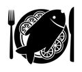 Vector fish and vegetables on a plate Royalty Free Stock Photo