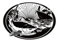 Fisherman Catching Tuna Fish Design Illustration Black and White Royalty Free Stock Photo