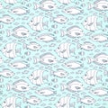 Vector fishes pattern. Hand drawn sea life vector seamless pattern