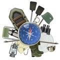 Vector Fishing Tackle with Compass Royalty Free Stock Photo