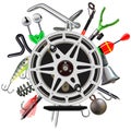 Vector Fishing Tackle Concept with Fishing Reel