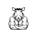 Vector fitness body with warthog head, face for retro logos, emblems, badges, labels template and t-shirt vintage design element