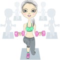 Vector fitness girls lifting dumbbells in the gym