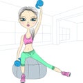 Vector fitness girls lifting dumbbells in the gym