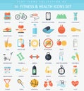 Vector fitness and health Flat icon set. Elegant style design