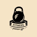 Vector fitness logo. Hand sketched athletic illustration. Gym emblem, badge, sports complex sign, club icon. Royalty Free Stock Photo