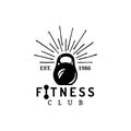 Vector fitness logo. Hand sketched athletic weight illustration. Gym emblem, badge, sports complex sign, club icon. Royalty Free Stock Photo