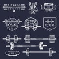 Vector fitness logos set. Hand sketched athletic signs. Gym emblems illustration. Sporting club icons for badges etc. Royalty Free Stock Photo