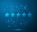 Vector five stars blue background with lines, dots, technology concept Royalty Free Stock Photo