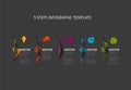 Vector five steps progress or options template with color icons on dark gray background