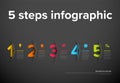 Vector five steps progress template with big arrows and numbers - dark version