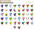 Vector flag collection of American countries. Heart icon set Royalty Free Stock Photo