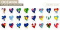 Vector flag collection of Oceanian countries. Heart icon set
