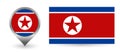 Vector flag DPRK. Location point with flag North Korea inside.