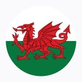 Vector flag of Wales, circle seal, national emblem,