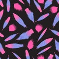 Vector Flamingo Feathers Seamless Pattern On Black Background.