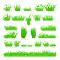 Vector flat abstract green grass set isolated on white background. Spring big fresh grass kit. Tufts of leaves grass. A set of