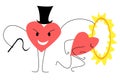 Vector flat abstract illustration-metaphor of two animated hearts, which one performs role of trainer