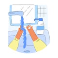 Vector flat abstract washing hands, bathroom. In one hand is picture liquid antibacterial soap Royalty Free Stock Photo