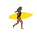 Vector flat african surfer girl with surf boad