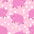 Vector flat animals colorful illustration for kids. Seamless pattern with cute pig on color floral background. Adorable Royalty Free Stock Photo