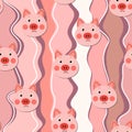Vector flat animals colorful illustration for kids. Seamless pattern with cute pig face on color floral background Royalty Free Stock Photo