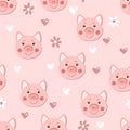 Vector flat animals colorful illustration for kids. Seamless pattern with cute pig face on color polka dots background Royalty Free Stock Photo
