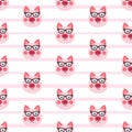 Vector flat animals colorful illustration for kids. Seamless pattern with cute pig face in sunglasses on white striped Royalty Free Stock Photo