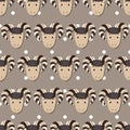 Vector flat animals colorful illustration for kids. Seamless pattern with ram face on beige polka dots background. Cute Royalty Free Stock Photo