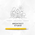 Vector flat architect studio logo design on white background. Royalty Free Stock Photo