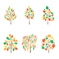 Vector flat autumn trees on white background. Logo design illustration.