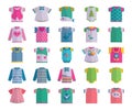 Vector flat baby infant clothes textile icon set design casual fabric colorful dress child garment wear illustration t Royalty Free Stock Photo