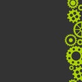 Vector flat background with green gears on the right side on black background