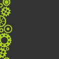 Vector flat background with green gears on the sides on black background. eco friendly technology