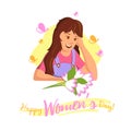 Vector Flat Banner Happy Womens Day Happy Girl.