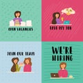 Vector Flat Banner set girl agrees to the vacancy. Royalty Free Stock Photo