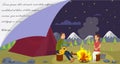 Vector Flat Banner Young Family Went Camping.