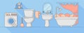 Vector flat bathroom illustration. Plumbing elements for design and web. Royalty Free Stock Photo