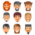 Vector flat bearded male heads set