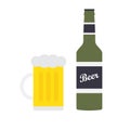 Vector flat beer bottle and glass