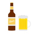 Vector flat beer bottle and glass