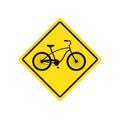 Vector flat bicycle silhouette in yellow rhombus
