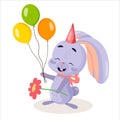 Vector flat birthday rabbit on white background. Royalty Free Stock Photo