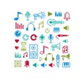 Vector flat 8 bit musical icons, collection of simple geometric Royalty Free Stock Photo