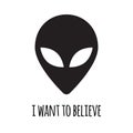 Vector flat black alien face silhouette with quote