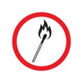 Vector flat black burning match in red circle Royalty Free Stock Photo