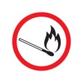 Vector flat black burning match in red circle Royalty Free Stock Photo