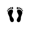 Vector flat black logo icon of man human foot print steps silhouette on white background